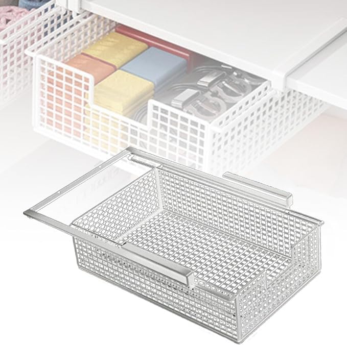 Hanging Pullout Drawer Basket, Space Saving Slide In Basket Organizer for Home Closet Cabinet Bedroom