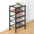 Smiry Bamboo Shoe Rack for Closet, 5 Tier Small Wooden Shoe Organizer, Stackable Wood Shoe Storage Shelf for Entryway, 14 Vertical Slats, 2+3 Stack Heavy-Duty Legs, 17.32"x11.02"x31.3", Black