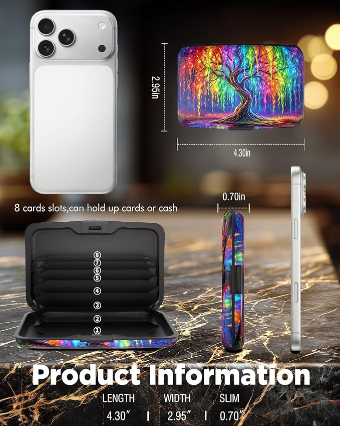 Maicican RFID Blocking Aluminum Credit Card Holder | Slim Metal Wallet for Women & Men, Business Card Case for Travel, Fits Front Pocket, Card holder wallet - Colorful tree