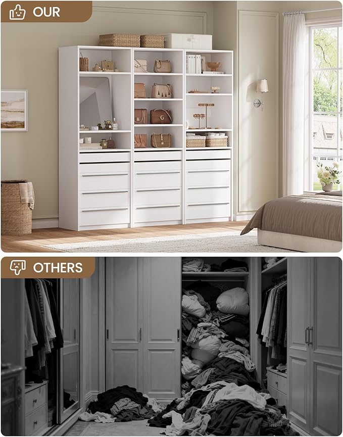 Modular Closet System, Closet Organizer System with 4 Shelves and 5 Drawers, Walk-in Wardrobe Standing Closet System, White