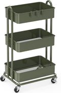 Simple Houseware 3-Tier Heavy Duty Metal Utility Rolling Cart, Army Green