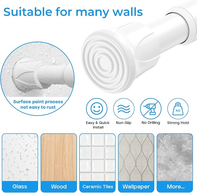 6 Pack Tension Rods for Windows 28 to 48 inch, Adjustable Curtain Rods No Drilling Spring Rods Extendable Pressure DIY Tension Rod for Window Closet Kitchen, White