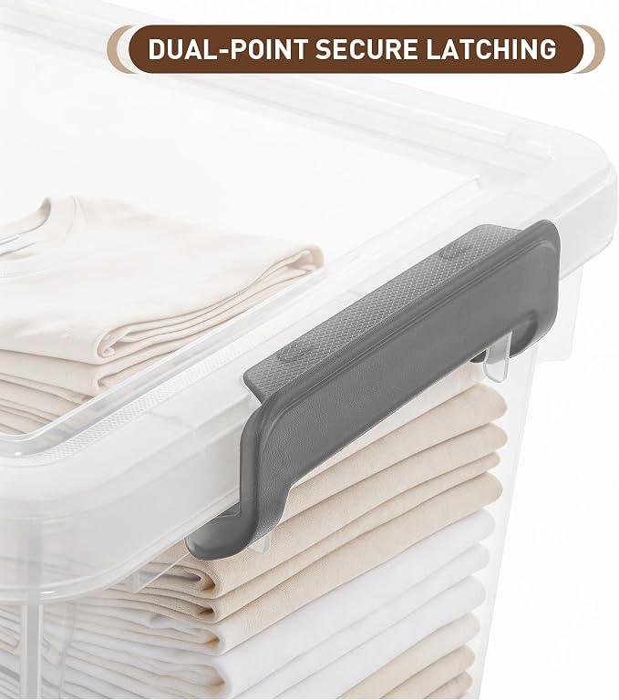 Citylife 22.2 Qt Ultra-Thick Clear Plastic Storage Bins with Lids, 6-Pack Stackable Straight-Wall Closet Organizers with Honeycomb Base & Pinch-Free Latches for Garage, Clothes & Holiday Decor