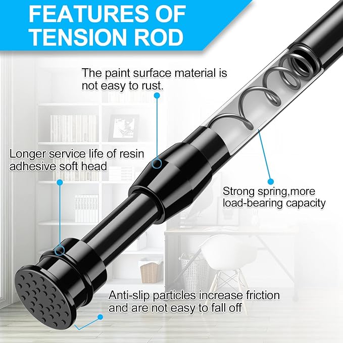 AIZESI Spring Tension Curtain Rods Short Tension Rod (Black,28" to 38"-2Pcs)