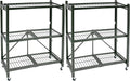 Origami 2 Pack 3 Tier Folding Shelves, Storage Shelving Rack Unit with Wheels, Pewter