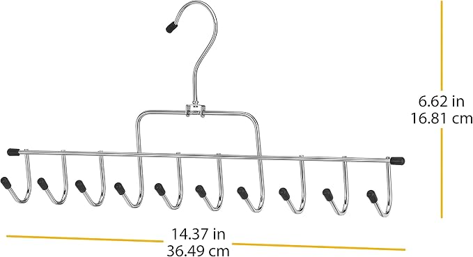 Whitmor Clothes Hanger, 10 Hook Accessory Hanger, Chrome Metal Tie Hanger for Closet, Belt, Ties, Scarves Organizer and Rack, Space Saving Closet Accessories, Black Tips