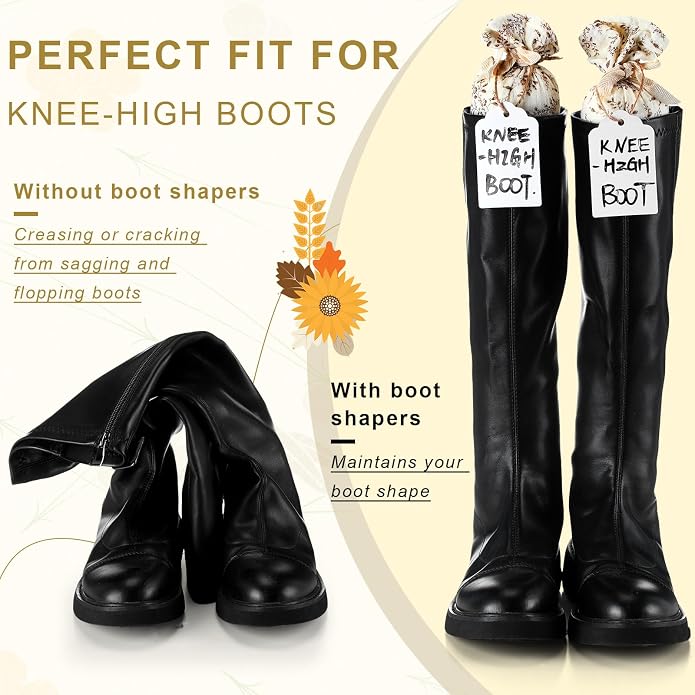 Maiteenly 2 Pairs Boot Shaper Stands with 8 Labels Cotton Tall Boot Inserts for Closet Organization
