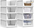 yazi Stackable Storage Bins,8 Pack Foldable Plastic Wardrobe Clothes Organizer Drawer Shelf Storage Basket Container Plastic Drawer Organizer Shelf Baskets Folding Containers Bins Cubes