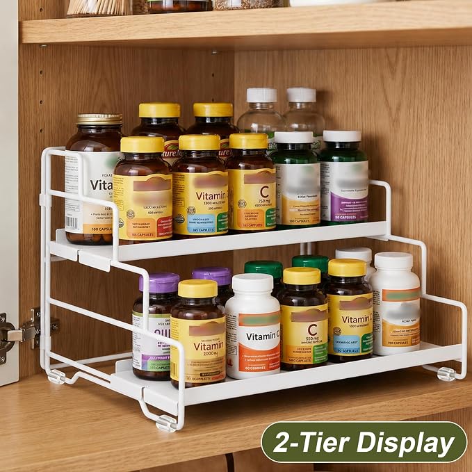 4-Tier Spice Rack Organizer for Cabinet, Adjustable Tiered Seasoning Holder, Metal Spice Shelf Organization for Kitchen, Countertop Cupboard Pantry, Space Saving Storage Shelf, Stepped Display Riser