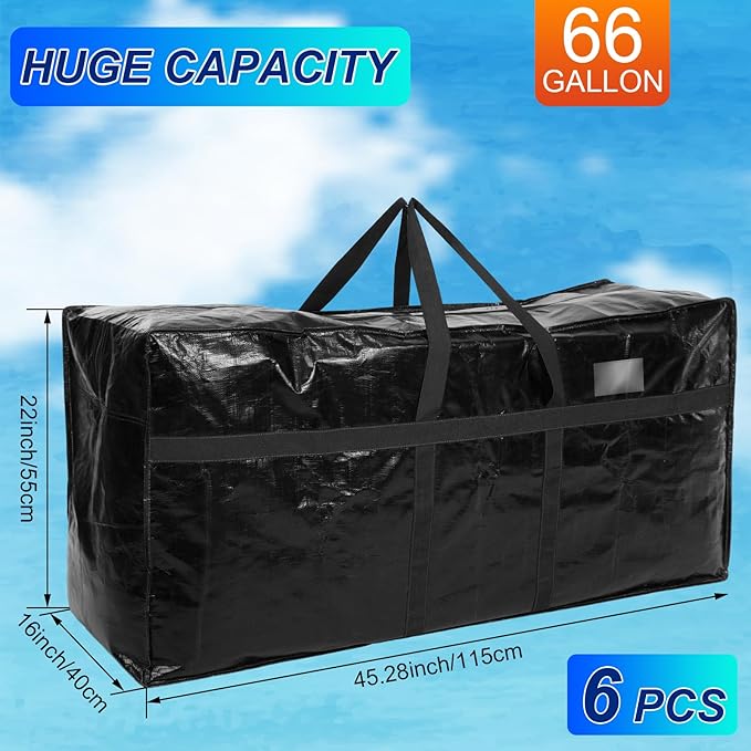 4 Pcs 66 Gallon Extra Large Moving Bags Heavy Duty Storage Bag with Strong Zipper Handle Foldable XXL Jumbo Storage Tote Packing Moving Box for College Dorm Travel Cloth Duffle (Black)