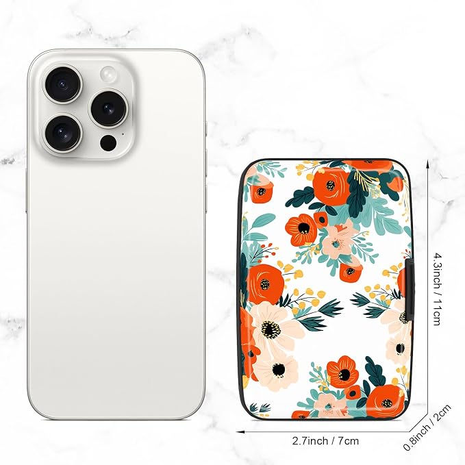 Card Holder Credit Cards Holder for Women RFID wallet women Business Card Holder Wallet Mini Aluminum Card Wallet RFID Blocking Slim Metal Hard Card for Women, Brightly Colored Flowers