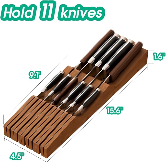 Knife Drawer Organizer (Brown, 11 Knives Organizer)