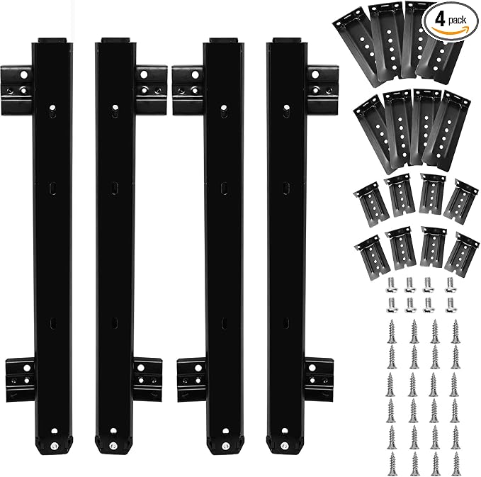 KINJOEK 4 PCS 14 Inch Under Desk Keyboard Tray Rails Slides, Adjustable Height Heavy Duty Ball Bearing Keyboard Mount Track, Black