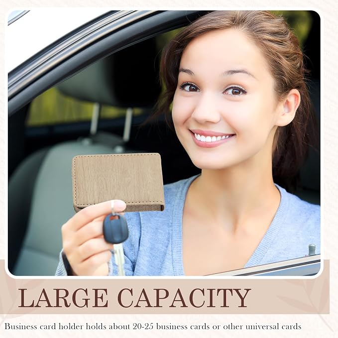 Outus 2 Pcs Business Card Holder, PU Leather Business Card Case Pocket Wallet with Magnetic Shut for Men Women(Wood,Classic)