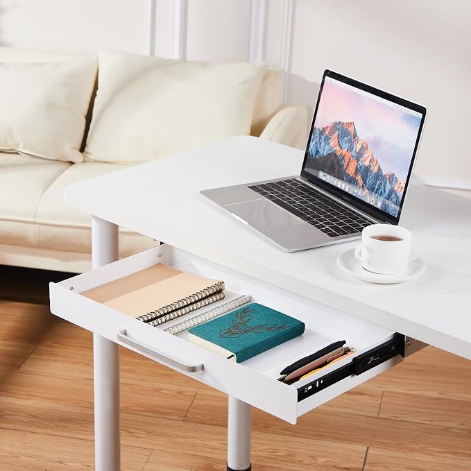 Under Desk Drawer Organizer 21" White Upgrade with Adjustable Brackets, Sliding Pull-Out Under Table Pencil Drawer, Office Standing Desk Attachment for Workbench | White, Under Cabinet Table, Heavy Duty Pull Out Shelf, Attachable for Workbench, Adjusta...