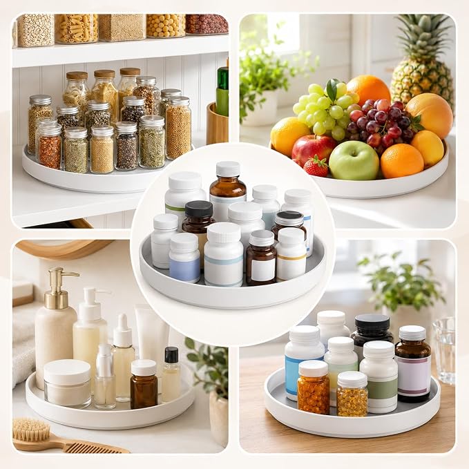 Medicine Bottle Organizer, Lazy Susan Turntable Organizer for Cabinet, Rotating Vitamin and Pill Bottle Storage for Bathroom, Kitchen, Pantry