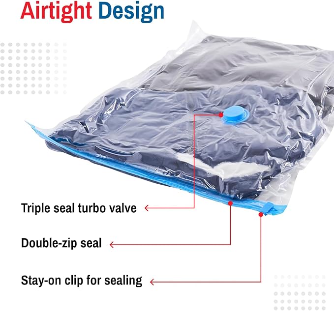 Spacesaver Jumbo Vacuum Storage Bags for Blankets & Clothes – Jumbo Vacuum Sealed Compression Bags with Hand Pump – Space Saver Storage Bags for Bedding, Moving, Travel & Organization (8 Pack)