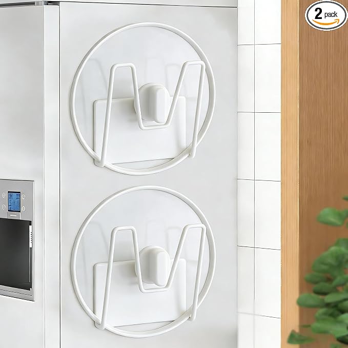 Magnetic Pot Lid Holder, 2 Pack Metal Pot Lid Rack for Refrigerator, Moveable Pot Lid Organizer Magnetic Shelf, Kitchen Organizers and Storage for Cutting Board, Baking Tray (white)