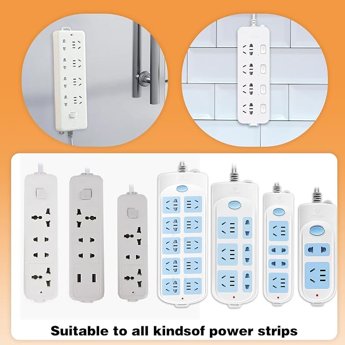 12Pcs Adhesive Punch Free Socket Holder, Desktop Socket Fixer Wall Mounted Power Stirp Holder for Kitchen Home Office Cable Management - Space-Saving and Easy to Install