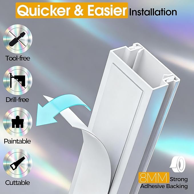 Wire Covers for Cords on Wall, 212.6in Cord Hider Wall, Cord Covers for 2-3 Wires on Wall, Paintable Cable Hider Raceway, Easier Set-up Wire Hider, Self-Adhesive Cable Cover, W0.95 H0.55in, White