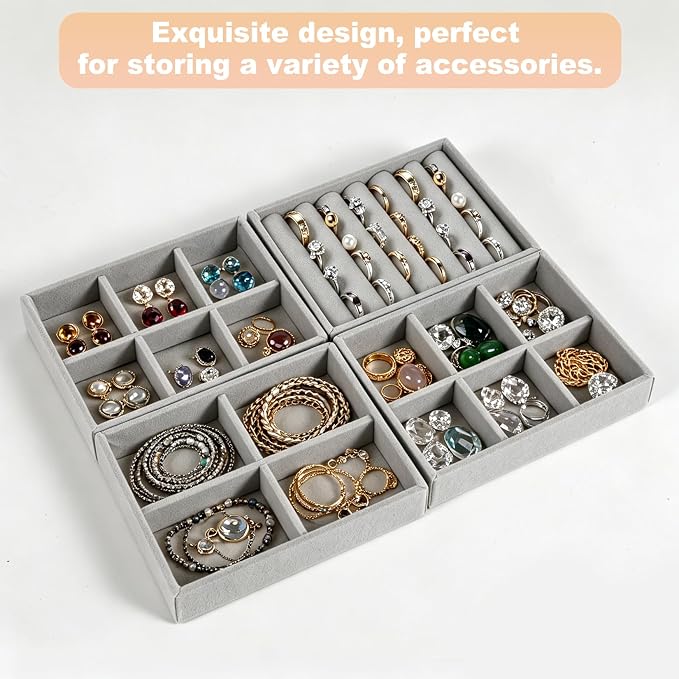 Small 8-Piece Velvet Jewelry Drawer Organizer Inserts Stackable Trays