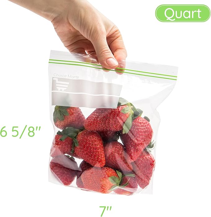 Quart Size Freezer Bags – 75 Count, Resealable, Extra Strong 2 Mil Leak Proof Double Zipper Clear Stand Up Food Bags