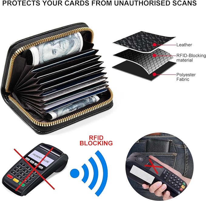 Credit Card Wallet, RFID Card Case Wallet, Zipper Card Cases Holder for Men Women, RFID Blocking, KeyChain Wallet, Compact Size Card Organizer Case for Women