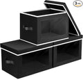 Homsorout Storage Boxes with Lids, Collapsible Storage Bins with Handles, Closet Storage Baskets with Window, Fabric Storage Containers for Organizing Clothes, Towels, Books, 3 Packs, Black