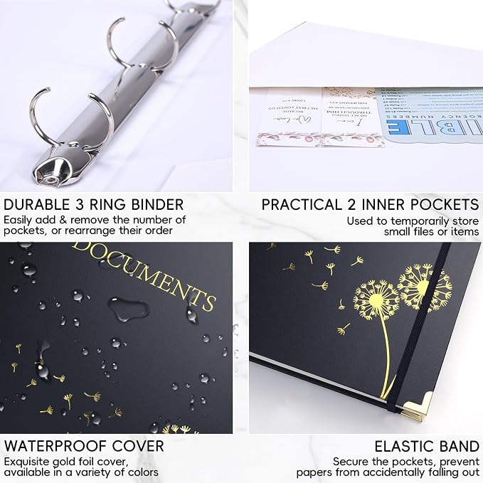 XKDOUS Important Document Organizer Emergency Binder Life Organizer Folio Folders with 9 Pockets Expanding File Storage Holder for Papers, Letters, Cards, Bills, Passports, Photos