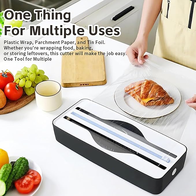 Dual-Slot Multifunctional Kitchen Cutter | For Cling Film, Aluminum Foil, and Parchment Paper Storage & Cutting | Easily Cut Two Materials at Once (Black(magnetic))