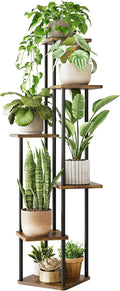 GENTINGBRO Corner Plant Stand Indoor 6 Tiered Plant Shelf for Multiple Plants Tall Plant Stand Shelf Wood Plant Stands Metal Shelving for Living Room Bedroom Balcony Brown Oak