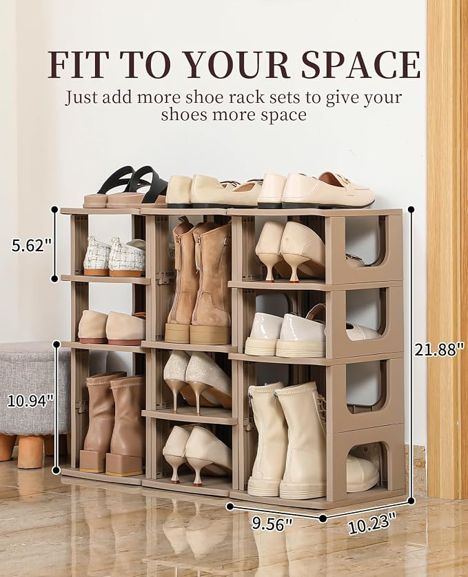 HAIXIN Narrow Shoe Rack - 5-Tier Stackable Shoe Storage Stand | Fits Small Space, Entryway, Hallway, Closet, No-Tool Assembly, Remove Shelf for Boots, Stackable Expandable, Small Shoe Size