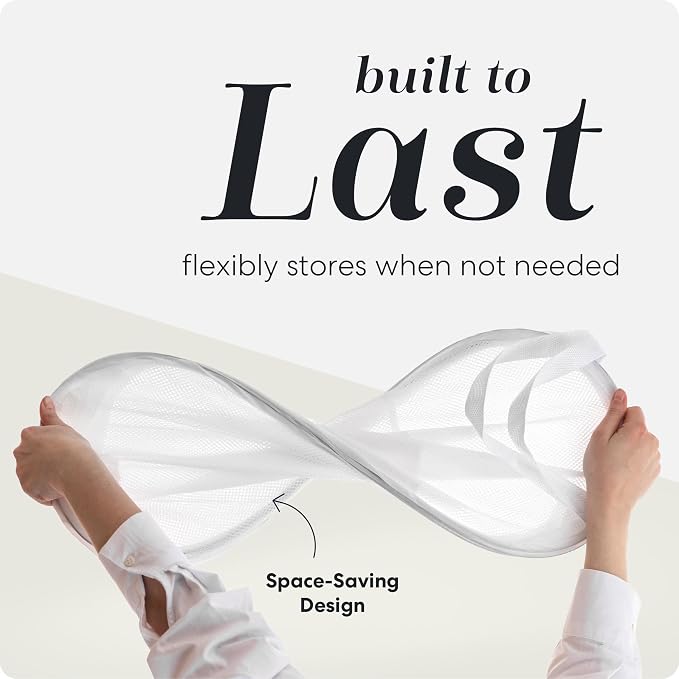 Pop Up Laundry Hamper, Collapsible Mesh Clothes Basket - Handy Laundry 71L Foldable Clothes Basket with Reinforced Handles, Wide Opening and Side Pocket for Dorm, Travel, Cruise, Bedroom (White)