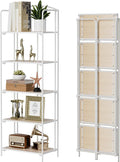 Crofy 5-Tier Foldable Bookshelf, White Frame & White Oak Shelves | No-Assembly Collapsible Portable Storage Organizer; Sturdy White Oak Finish Shelves; Ideal for Living Room & Home Office