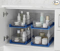 2 Pack Bathroom Organizer,2 Tier Blue Under Sink Organizers Vanity Countertop Storage Container,Cabinet Drawers Bins, Pull-Out Organization with Track for Pantry, Kitchen