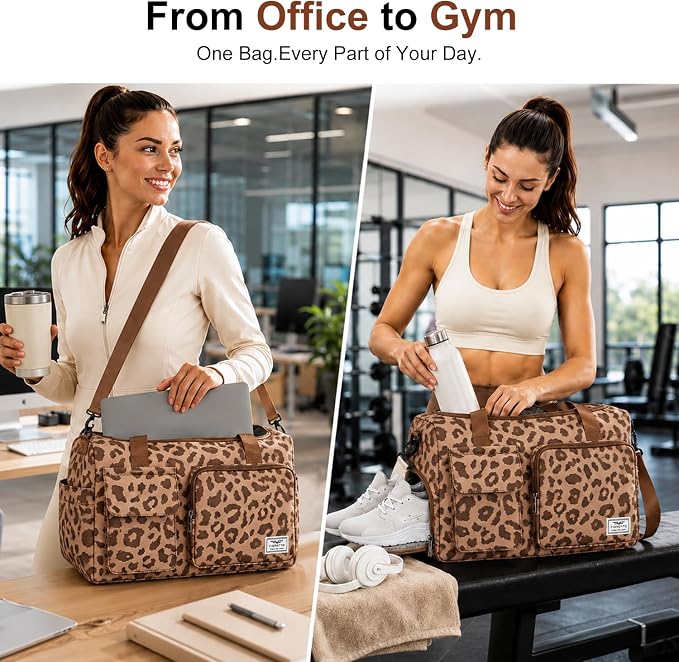 FIORETTO Women's Gym Duffle Bag with Shoes Compartment, 30L Capacity, Ideal for Travel, Gym, Sports, Duffel, Weekender
