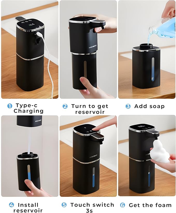 2 Pack Automatic Foaming Soap Dispenser, Touchless Rechargeable | 13.5oz/400mL, with 9 Foam Levels, IPX5 Waterproof, Hands Free for Kitchen Sink & Bathroom