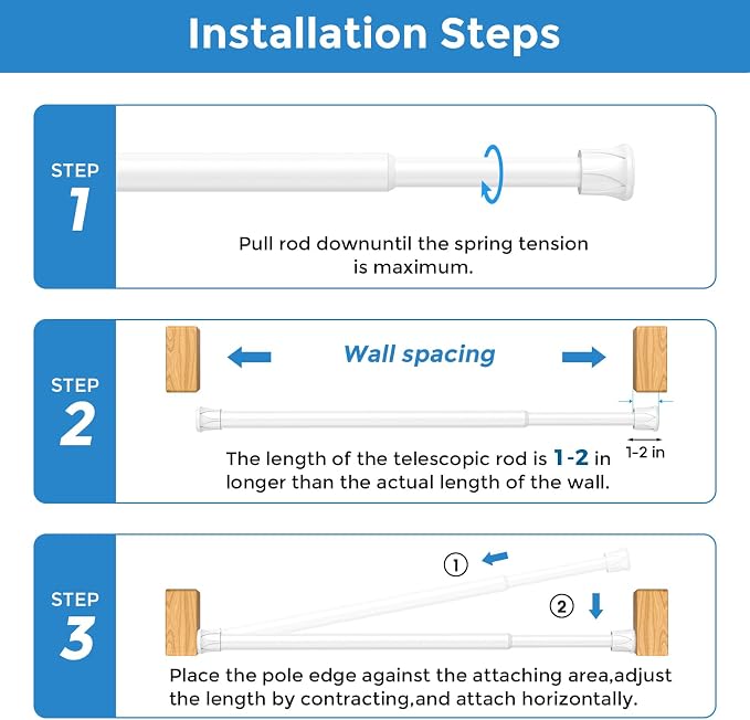 AIZESI Spring Tension Curtain Rods Short Tension Rod (White,8" to 12"-4Pcs)