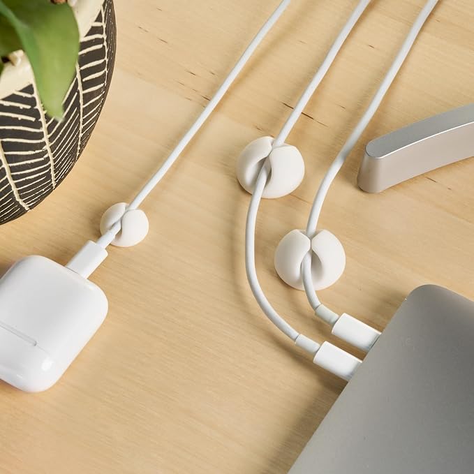 Wrap-It Storage Cable Clips - (Assorted 28-Pack) White - Desk and Nightstand Cable Holder for Phone and Bedside Table Cord Organizer
