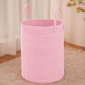 JMvicyroam Large Woven Laundry Basket Hamper,100L Cotton Rope Storage Bin for Blankets,Toys and Clothes,Decorative Tall Nursery Hamper for Living Room,Baby Nursery,Bathroom and Bedroom,Pink