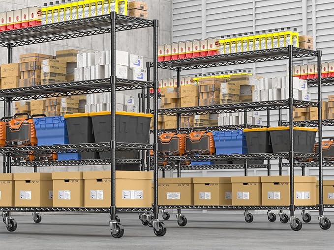 76.77" H Storage Shelves 1500LBS Metal Shelving Unit with Wheels, Adjustable Garage Shelving Heavy Duty Wire Rack with Liners for Pantry Warehouse Commercial, 48" W x 18" D x 76.77" H, 2 PCS