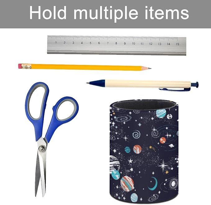 Galaxy Space Planets Pen Holder Pencil Cup for Desk Organizer | Cute Makeup Brush Holder PU Multifunctional Office Suppliesfor Decor Home Classroom School