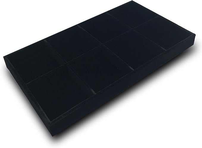 The Display Guys - Stackable Jewelry Tray and Organizer - for Drawers, Dressers, Store Display (8 Compartments, Black Velvet)
