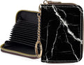 Credit Card Holder for Women,Small Rfid Wallet with Keychain Zipper,Cute PU Leather Card Case Wallet，Accordion Credit Card Wallets Gift,Black marble texture