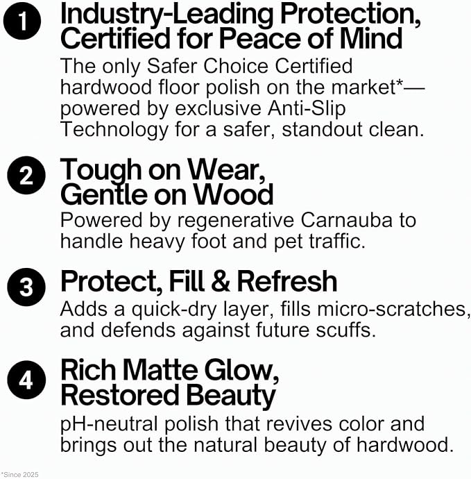 Quick Shine Hardwood Floor Luster 27 oz-6 Pk, Natural Looking Shine | Plant Derived Carnauba Polish, Renew & Protect, Streak & Haze Free, Non-slip, pH Neutral, No PFAS, EPA Safer Choice