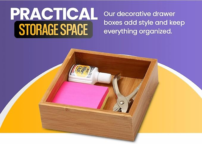 YBM HOME Bamboo Drawer Organizer Storage Box for Kitchen Drawer, Junk Drawer, Office, Bedroom, Children Room, Craft, Sewing, and Bathroom, 6x15x2 inch