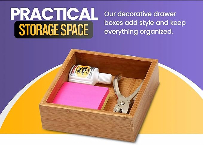 YBM HOME Bamboo Drawer Organizer Storage Box for Kitchen Drawer, Junk Drawer, Office, Bedroom, Children Room, Craft, Sewing, and Bathroom, 6 Pack 6x6x2 inch