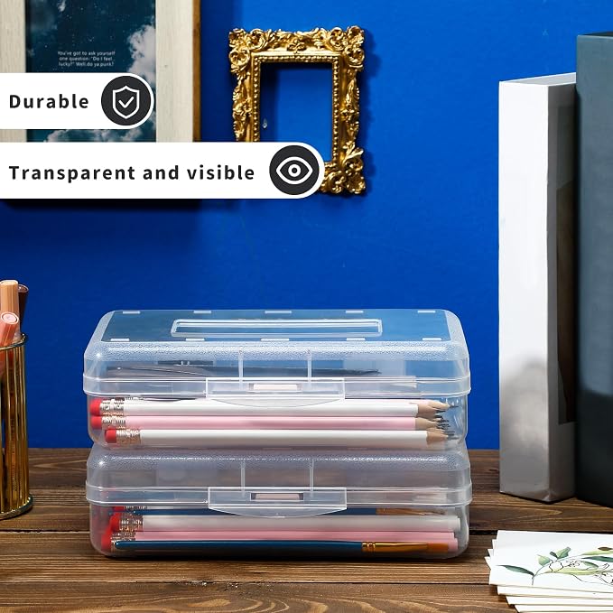 Blulu 3 Pack Large Plastic Pencil Case Box Clear Pencil Boxes Bulk Hard Crayon Box Storage with Snap Lids 8.1 x 4.7 x 2.2 Inch Painting Organizer Classroom Stationery School Supplies (Clear)