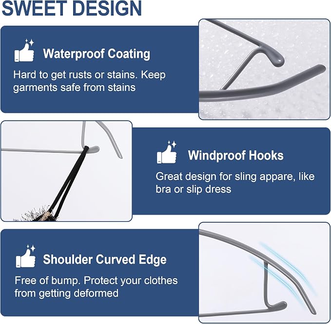Sweater Hangers No Shoulder Bump, Non-Slip Rubber & Rust-Free Metal | Heavy Duty and Ergonomic Curved for Closet Clothes like Suits Coats Pants Dresses or Shirts, Set of 5, Gray Coated