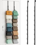SWTYMIKI Over The Door Purse Organizer - 2 Packs Wall Mounted Purse Rack with 8 Hooks Design, Hanging Handbag Organizer Storage Holds up to 16 Bags, Bag Rack for Closet, Door (Black)